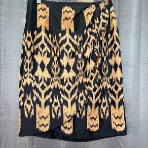 Natori Black and Tan 100% Silk Patterned Pencil Skirt